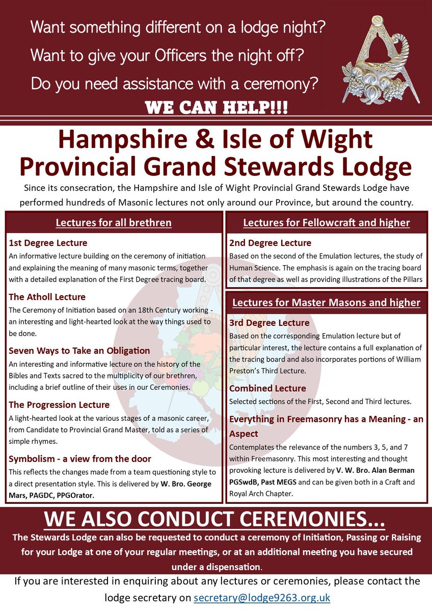 A team from the Provincial Grand Stewards Lodge attended Rugby Bastion Lodge No. 9896 today in Andover. Taking up the principal offices and the Deacons offices they conducted the full ceremony of Raising for Bro. Wheelton including the Walking Charge.