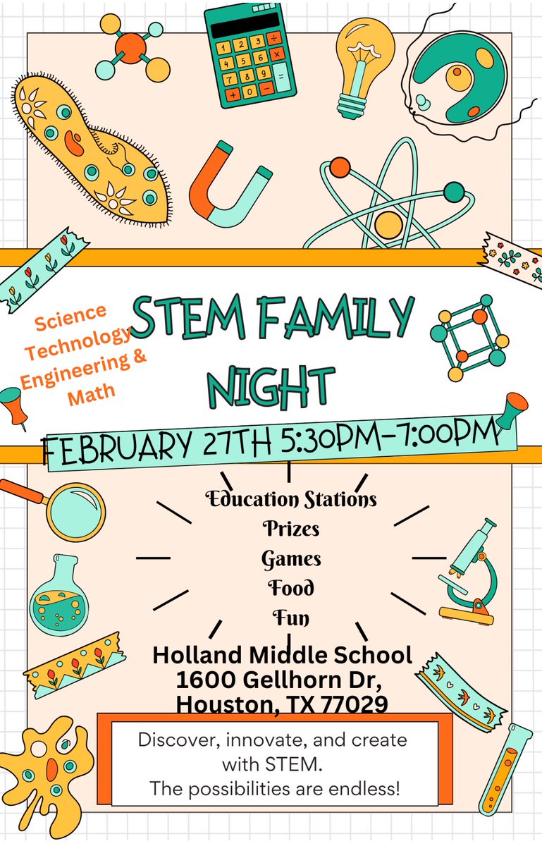 Holland Middle School (@hollandhisd) on Twitter photo Join us for an exciting evening of exploration at the Science STEM Family Night!
Dive into the world of Technology, Engineering, and Math!
February 27th from 5:30-7:00 PM at HMS! Let's discover, innovate, and create together—where the possibilities are endless! <a href="/AprilColeman74/">April Coleman</a> Join us for an exciting evening of exploration at the Science STEM Family Night!
Dive into the world of Technology, Engineering, and Math!
February 27th from 5:30-7:00 PM at HMS! Let's discover, innovate, and create together—where the possibilities are endless! <a href="/AprilColeman74/">April Coleman</a>
