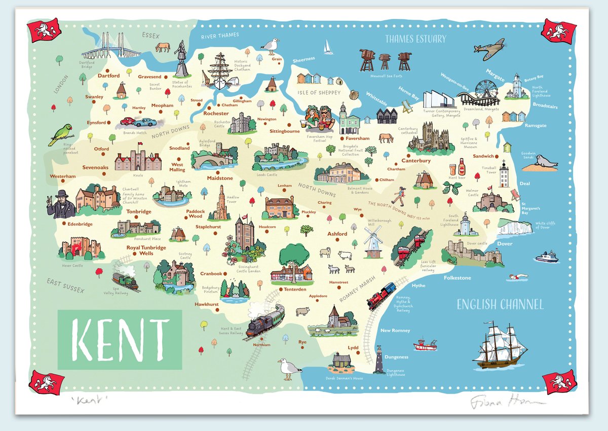 Here's my most recent ornamental wall #map - of the glorious county of #Kent - chock full of oast houses, castles, seaside resorts, steam railways, lighthouses, stately homes, hops, and quirky bits and bobs. Available in several different sizes here:-
etsy.com/uk/listing/185…