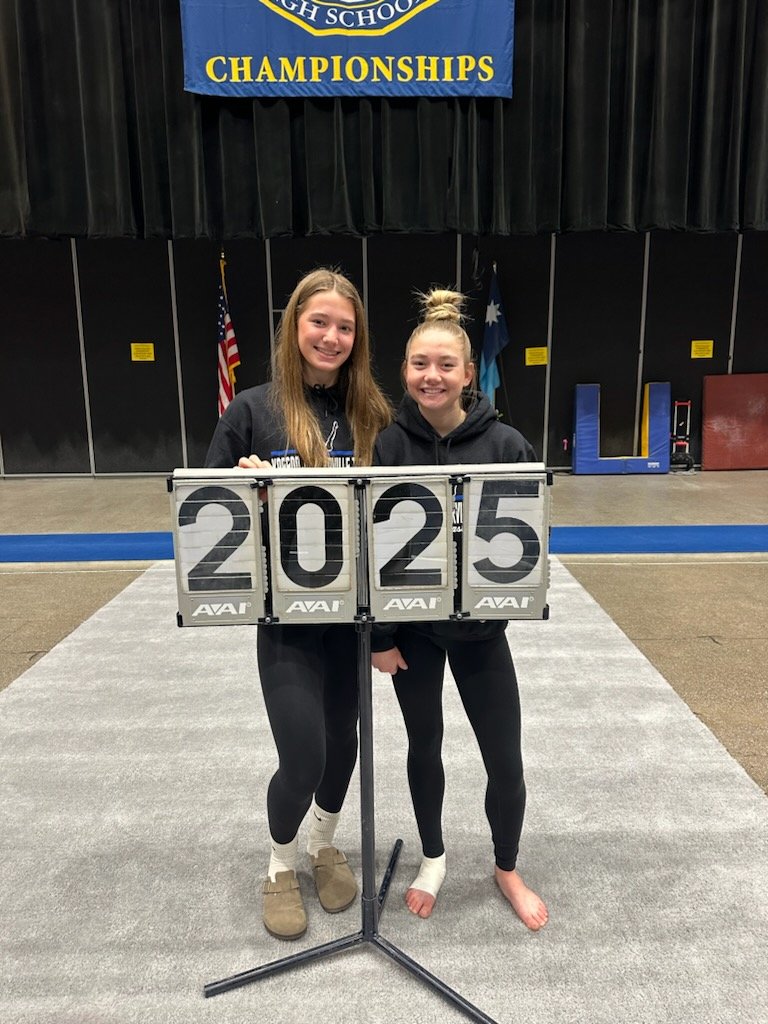 2025 State Gymnastics! Congratulations and good luck to Eleanor, Alexie, and all the other competitors!