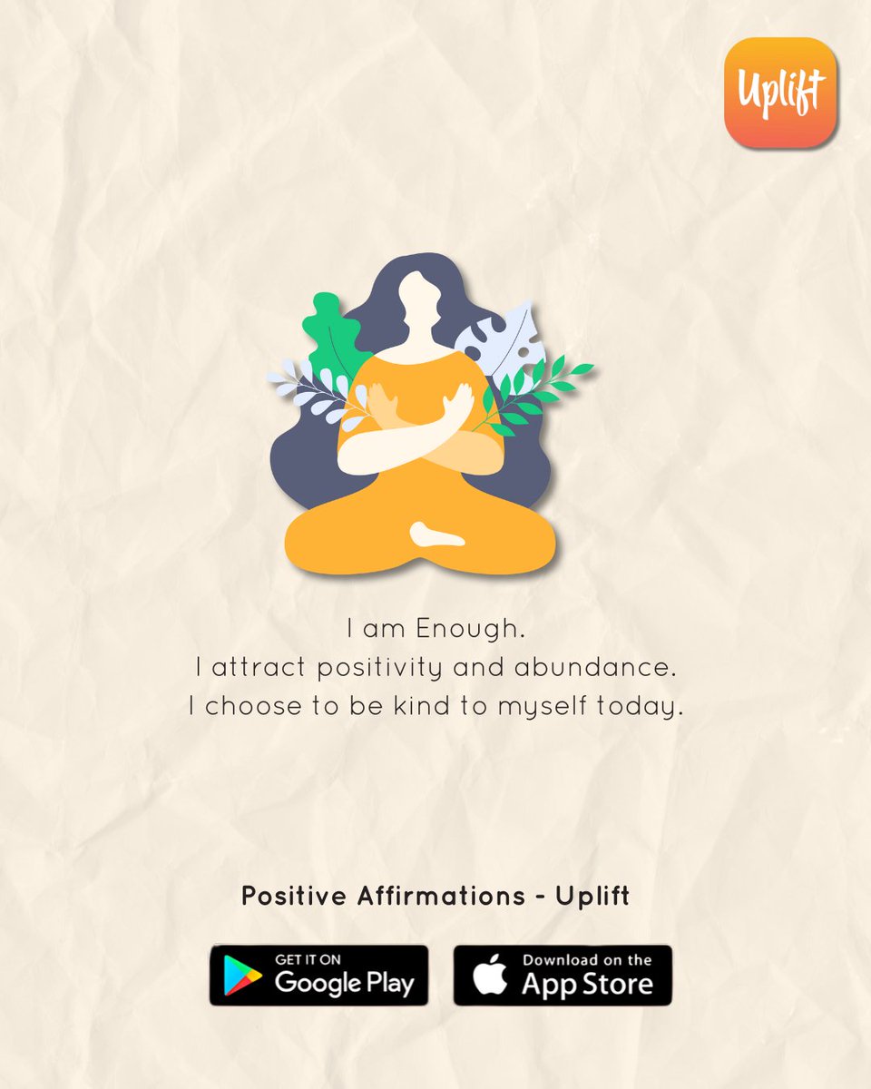 UpliftApps's tweet image. Repeat after me:
💛 I am enough.
💛 I attract positivity and abundance.
💛 I choose to be kind to myself today.

 Download Uplift now and make positivity a habit! 🌟 👉 vist.ly/3mvmygr

#StayUplifted #MindsetMatters #UpliftApp #SelantoApps #PositiveMIndset