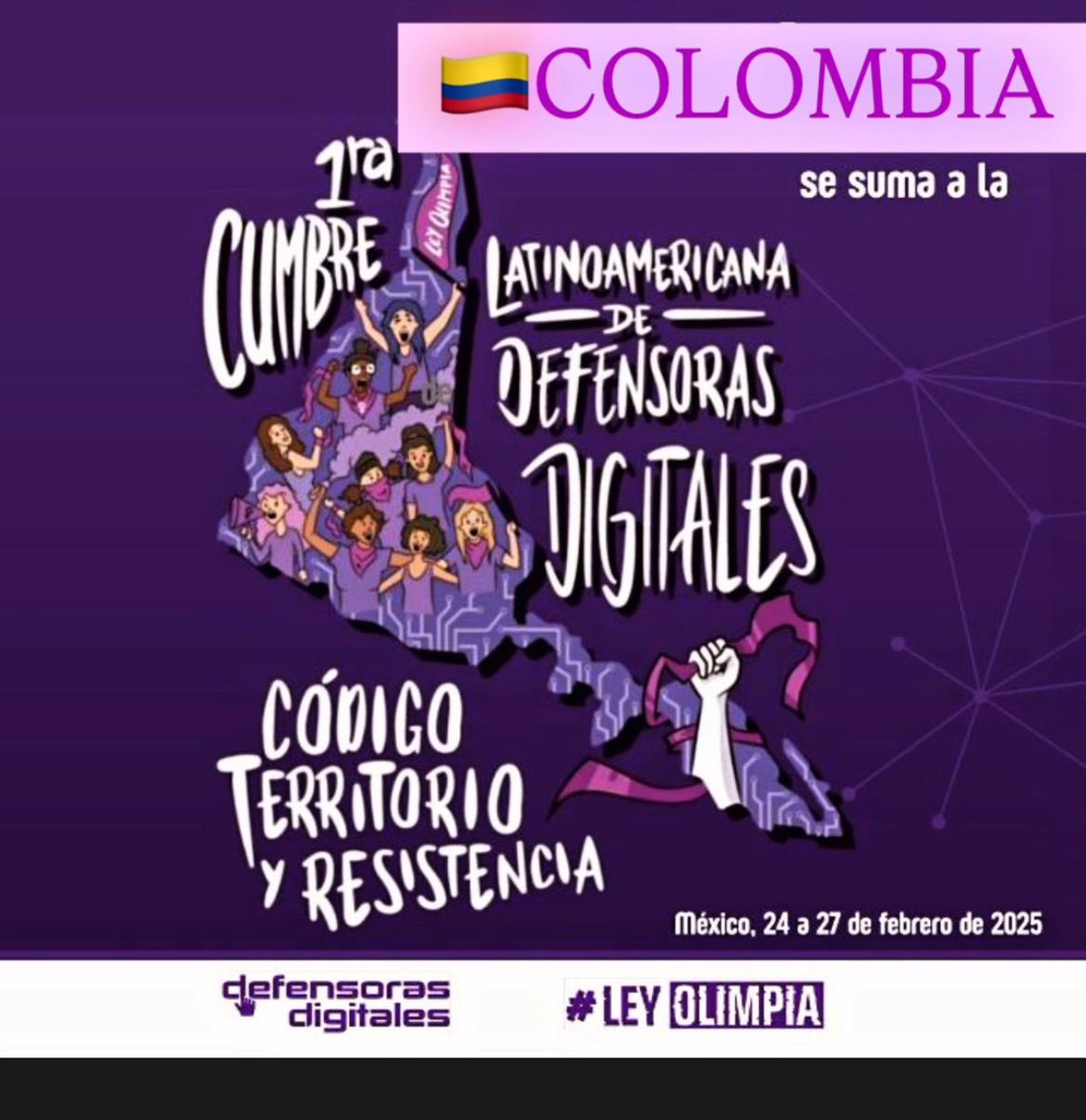 #Colombia se suma a la 1° Cumbre Latinoamericana de Mujeres Defensoras Digitales! Nuestra directora, Alejandra Vera, representante nacional de la Ley 1257 de 2008, será la invitada especial que participará activamente durante estos 7 días de activismo. #Abolicionista💜