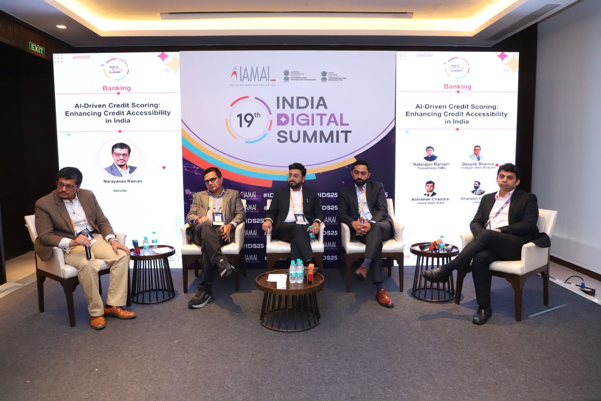 At #IDS25, industry experts shared insights on how AI is transforming credit scoring and expanding financial accessibility.
Moderated by Mr. Narayanan Raman,  the panel featured, Mr. Natarajan Ramani,  Mr. Deepak Sharma,  Mr. Abhishek Chandra, &amp; Mr. Shailesh Deshpande, Jocata