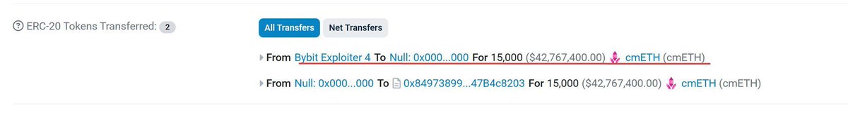 🚨 BREAKING 🚨

15,000 $ETH WAS NOT BURNED, IT 
WAS RECOVERED FROM THE BYBIT 
HACKER WITH MANTLE cmETH SWAP.