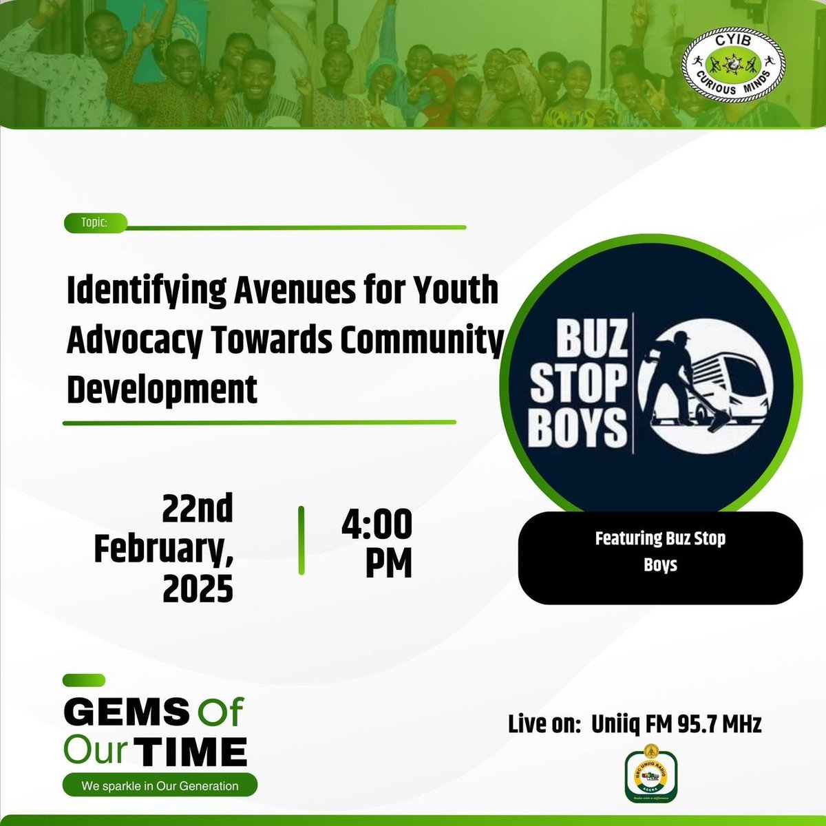 Join Team <a href="/cmghana/">Curious Minds Ghana</a> today 22nd Feb, at 4 PM on <a href="/Uniiqfm/">Uniiq 95.7fm</a> 95.7 MHz as we host <a href="/buzstopboys/">Buzstopboys</a> to explore how young people can drive sustainable change. Don’t miss this inspiring conversation! 💡

Stream via: shorturl.at/IAEhY
<a href="/amabrowneklutse/">Prof Nana Ama Browne Klutse</a>
#Youth4Change #SDG6 #YouthAdvocacy