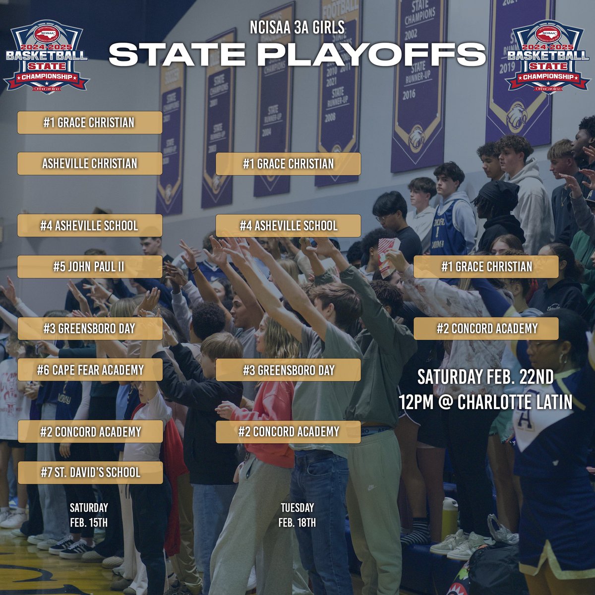 Today is the day! Come cheer on your Varsity Girls basketball team at 12pm at Charlotte Latin!

#StateChampionship #FinishTheRace #GirlsBasketball