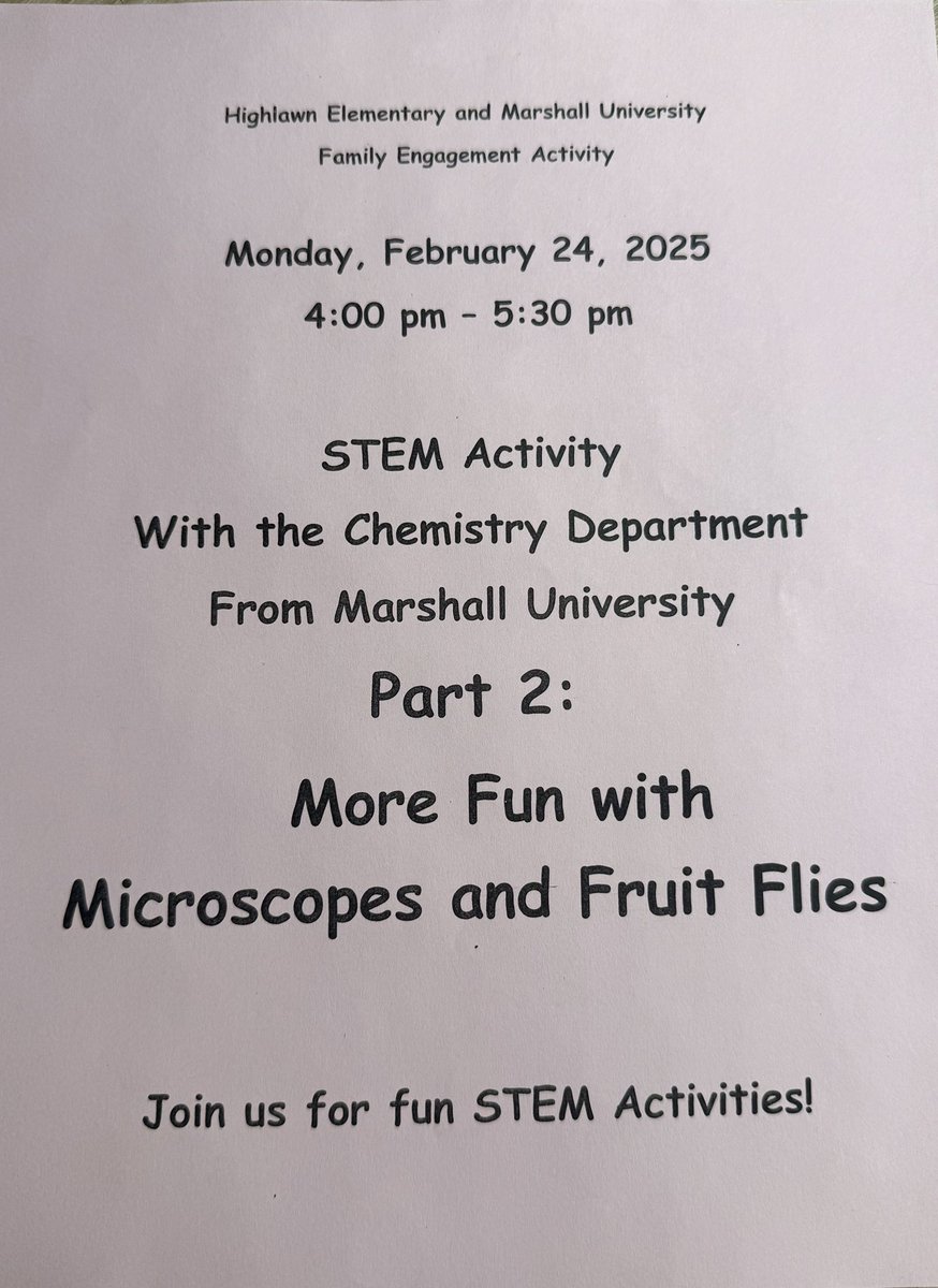 Come join our STEM Night with the Chemistry Dept of Marshall University!
