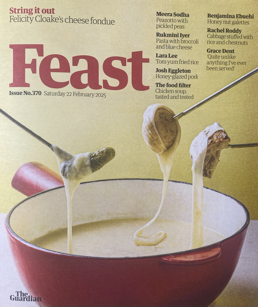 Thank you to ⁦<a href="/FelicityCloake/">Felicity Cloake</a>⁩ for a Masterclass on 🇨🇭 cheese fondue in today’s ⁦<a href="/guardian/">The Guardian</a>⁩ Feast supplement. We’re in the midst of the season.