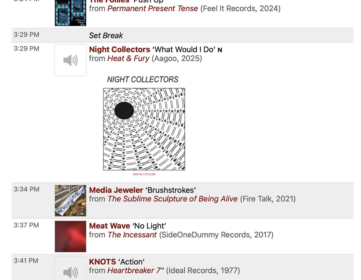 Night Collectors played on <a href="/wprb/">WPRB 103.3 FM</a>  Princeton 103.3 FM  

playlists.wprb.com/WPRB/pl/202589…