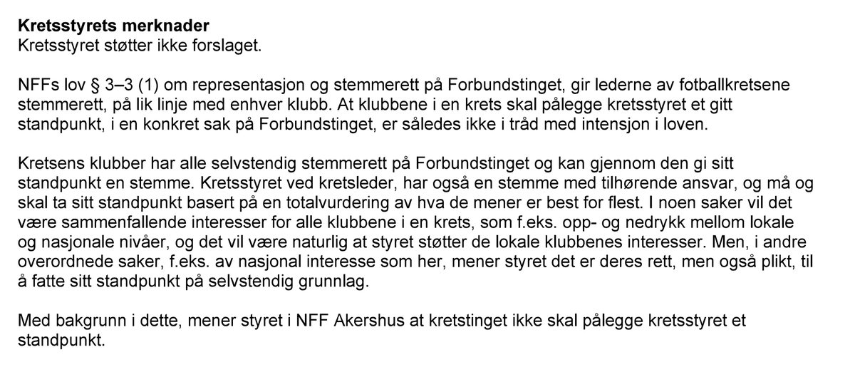 Se hva <a href="/OK_Sandvik/">Ole Kristian Sandvik</a> uttalte i går, og hva styret i NFF Akershus skriver i sin innstilling. 

Ta standpunkt på "selvstendig grunnlag" = gjøre som <a href="/nff_info/">NorgesFotballforbund</a> instruerer, selv om det går på tvers av sine egne medlemsklubber. 

Definisjonen av ovenfra og ned-holdning.