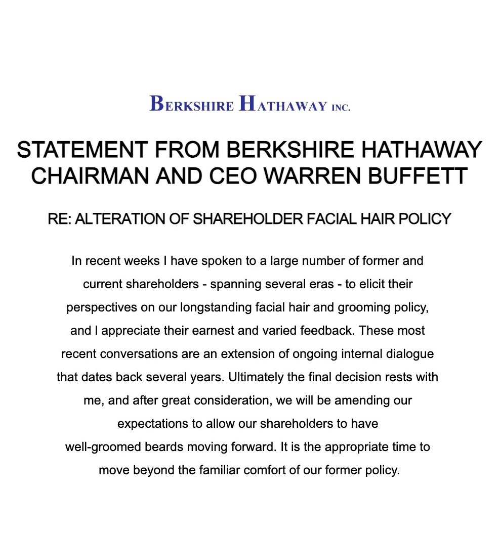 Wasn't expecting this from Warren Buffett's shareholder letter this morning