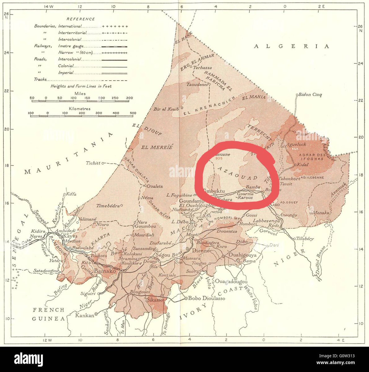 Cette Carte date de 1944, le #Mali n’était pas encore née pendant que l’#Azawad était déjà en bonne place.

Cette est faite 16 ans avant que le morcèlement de l’ex-#Soudan français ne baptise une de ses parcelles le #MALI.