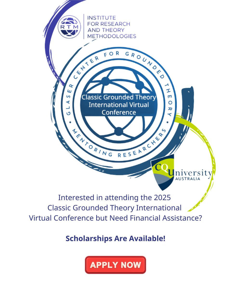 Institute for Research and Theory Methodologies (@mentoring_rtm) on Twitter photo 🎓 Scholarships Available for the 2025 Classic Grounded Theory International Virtual Conference!
Email rtm@mentoringresearchers.org and share how a scholarship would support your participation.
#RTM
#ScholarshipOpportunity 🎓 Scholarships Available for the 2025 Classic Grounded Theory International Virtual Conference!
Email rtm@mentoringresearchers.org and share how a scholarship would support your participation.
#RTM
#ScholarshipOpportunity