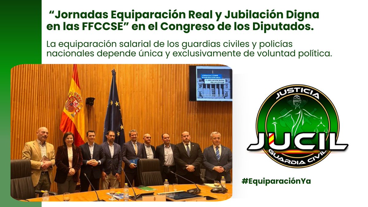 JucilInforma's tweet photo. 📅 Tras las jornadas por la equiparación salarial real y la jubilación digna de guardias civiles y policías nacionales en el #Congreso.

👉 Recordamos que las asociaciones de la @guardiacivil y sindicatos de la @policia, están invitadas a participar en la mesa de trabajo del próximo 25 de febrero.

🎯 Objeto; la igualdad para todos los guardias civiles y policías nacionales.

#EquiparacionYa
#JubilacionDignaYa