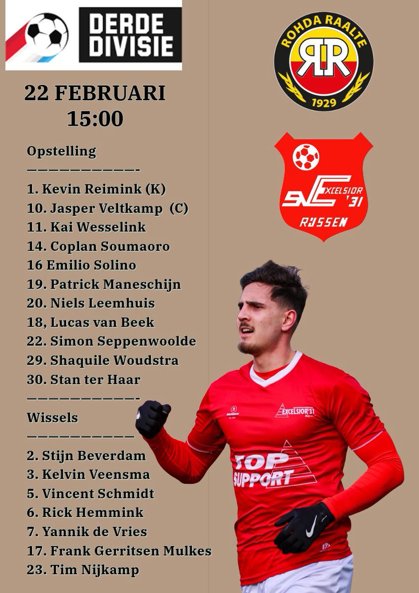 Deze 11 Excelsioren strijden vandaag om de punten tegen <a href="/RohdaRaalte/">ROHDA Raalte</a> 
Alles of niks vandaag !  #dran