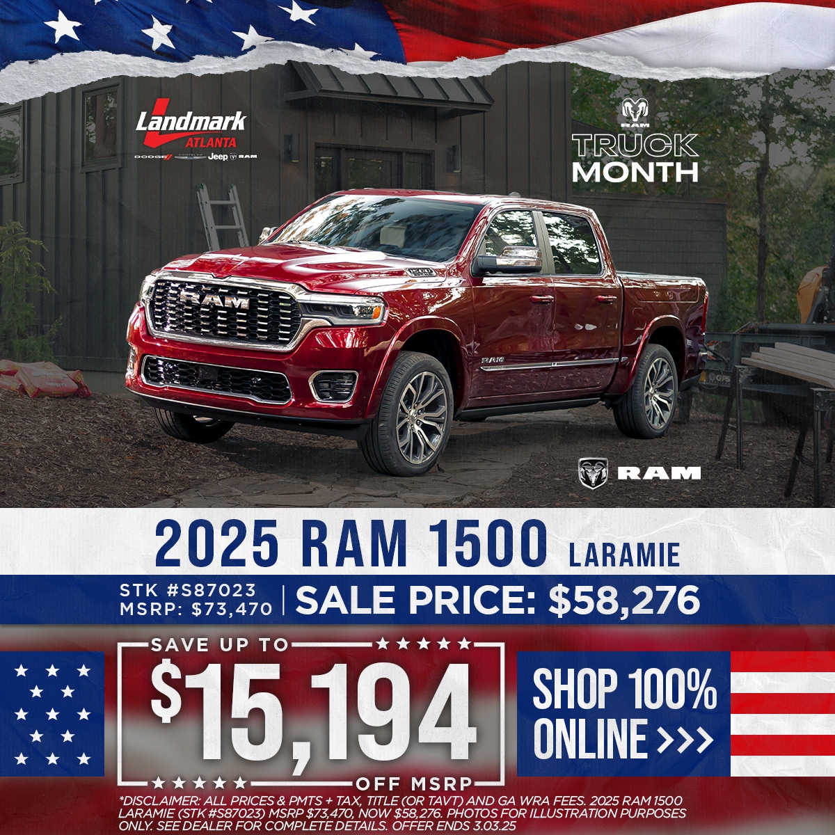 ❓ 𝗥𝗲𝗮𝗱𝘆 𝘁𝗼 𝘂𝗽𝗴𝗿𝗮𝗱𝗲 𝘁𝗼 𝗮 𝗻𝗲𝘄 𝘁𝗿𝘂𝗰𝗸? ✔️ Now's the time to do it, during our President's Day Sales Event going on now at Landmark Atlanta! 🛻 👉Visit us online and explore your options and great savings! bit.ly/4hJVhha #SprintIntoSavings #RamTrucks
