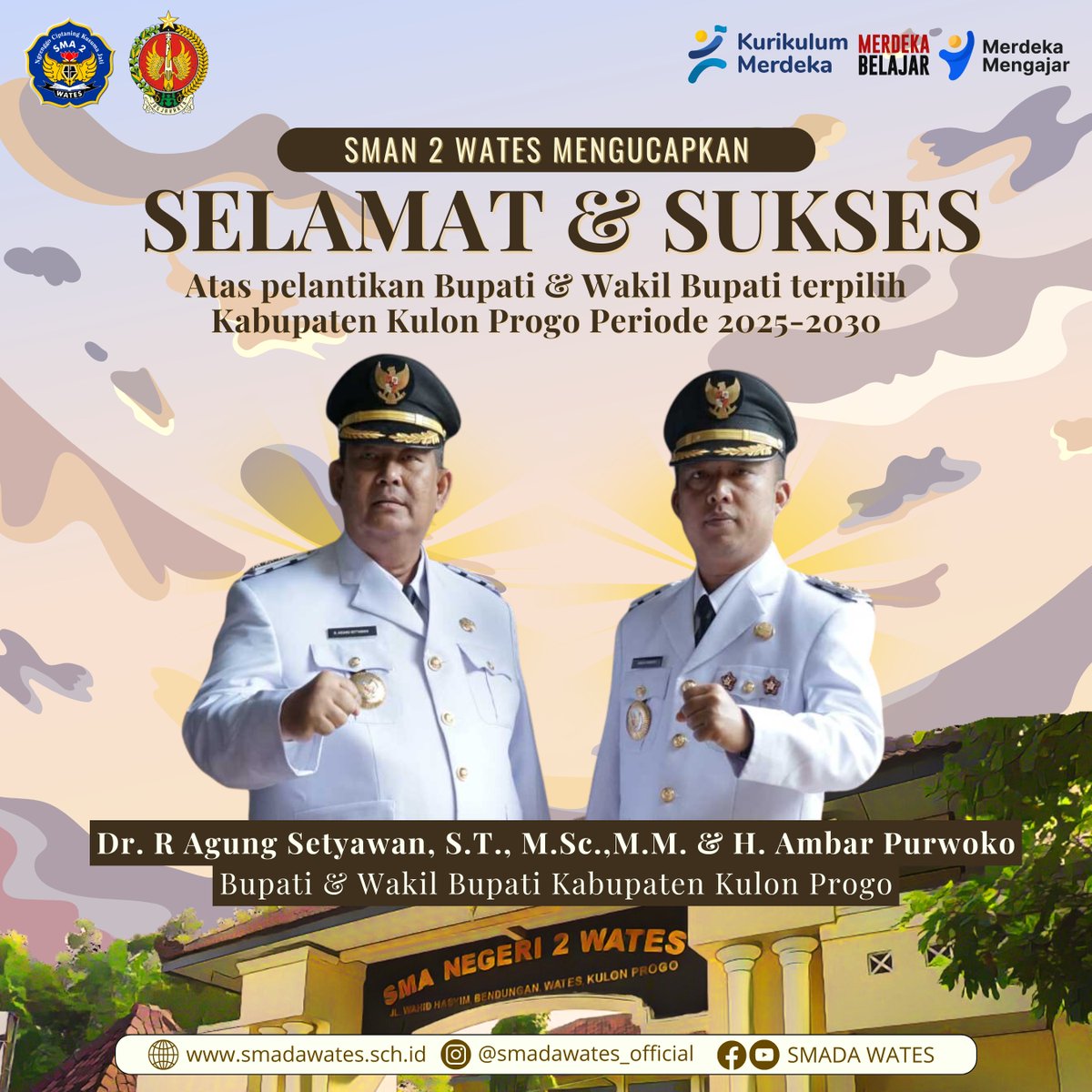 smadawates's tweet photo. Selamat mengemban amanah Pak Agung &amp; Pak Ambar sebagai Bupati &amp; Wakil Bupati Kulon Progo periode 2025-2030. Semoga Kulon Progo semakin baik, terutama dibidang pendidikan.
Terima kasih juga kepada Ibu Srie yang telah mengemban amanah sebagai Pj Bupati Kulon Progo 2024-2025. https://t.co/qNDyUNWeCb
