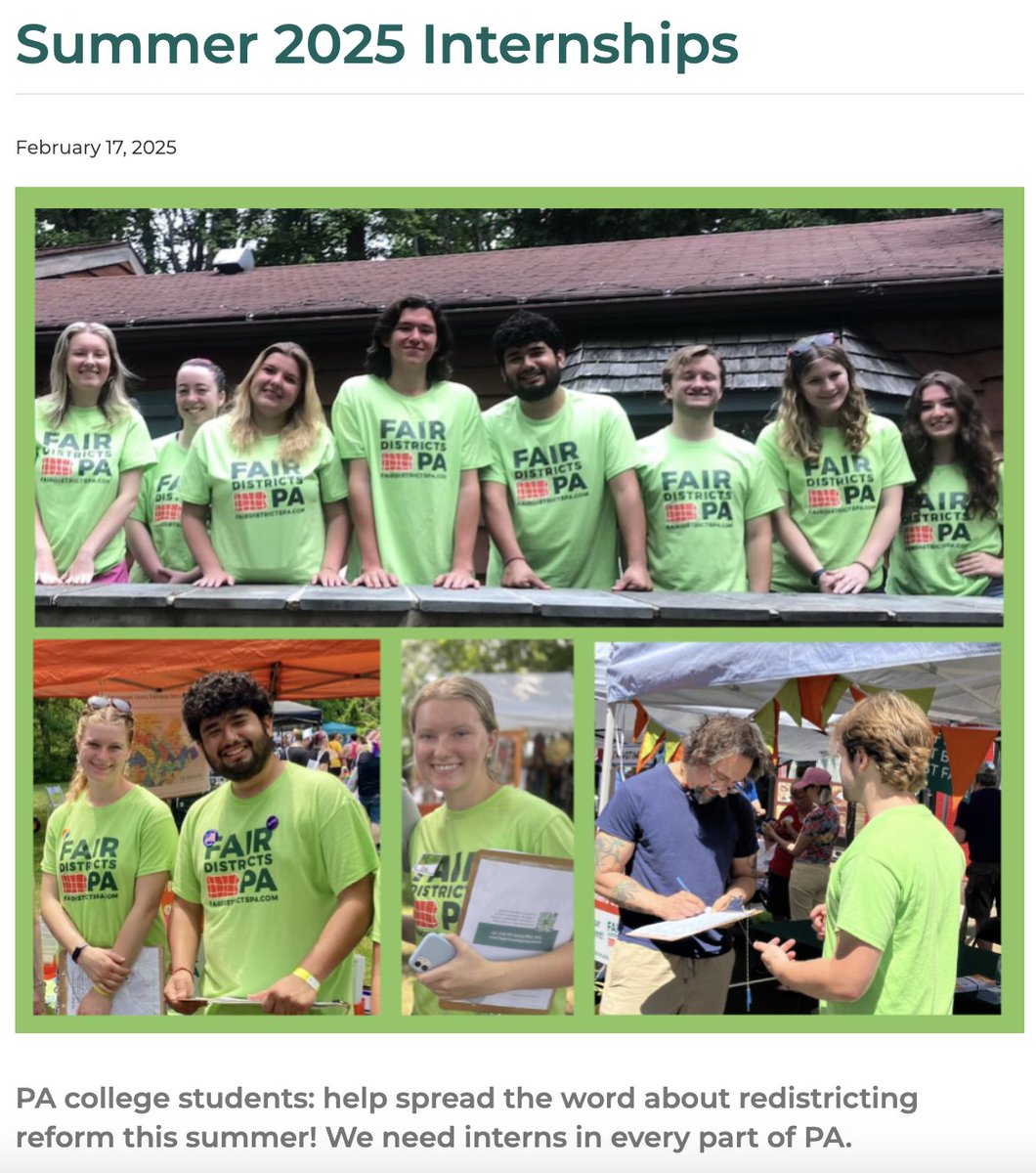 FairDistrictsPA's tweet photo. We've already started receiving applications for the Fair Districts PA paid, part-time summer internship. It's a mostly weekend gig, so easily pairs with other summer employment, &amp; a fun opportunity to learn more about PA people &amp; politics. https://t.co/TlV2UssJcU... https://t.co/bvzVy3Lkm3