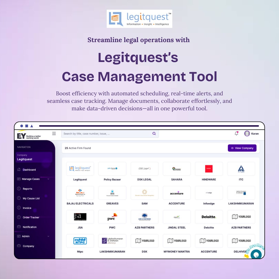 LegitQuestLegal's tweet image. Streamline your legal operations with an effective Case Management Tool. Automate processes, monitor cases in real time, manage documents with ease, and facilitate collaboration—all within one unified system. ⚖️📊 

#CaseManagementSoftware #LegalCaseManagementSoftware