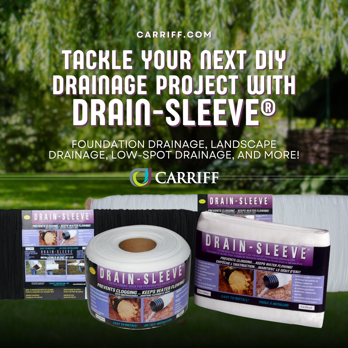 Carriff_Fabrics's tweet photo. Tackle your next DIY drainage project with our Drain-Sleeve®! 💪

Drain-Sleeve® is our Drainage Filter Sock™ designed specifically for do-it-yourself drainage projects, including foundation drainage, landscape drainage, low-spot drainage, and more!

#drainageprojects #DIYdrai... https://t.co/budQRDz6tg