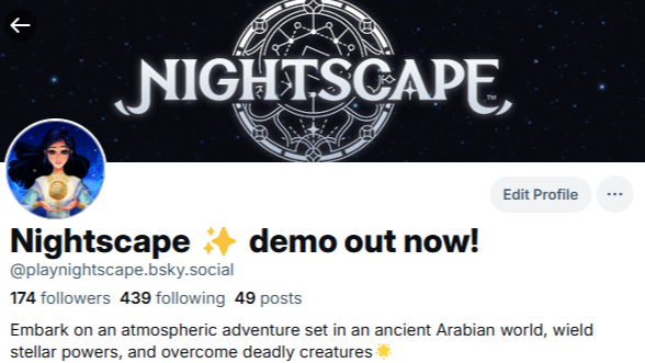 hi friends! a reminder that we are leaving twitter permanently soon and will be posting over on 🔵☁️

we'd love to stay in touch with everyone! if not 🔵☁️, we're also on other social platforms under the handle PlayNightscape 🌙⭐