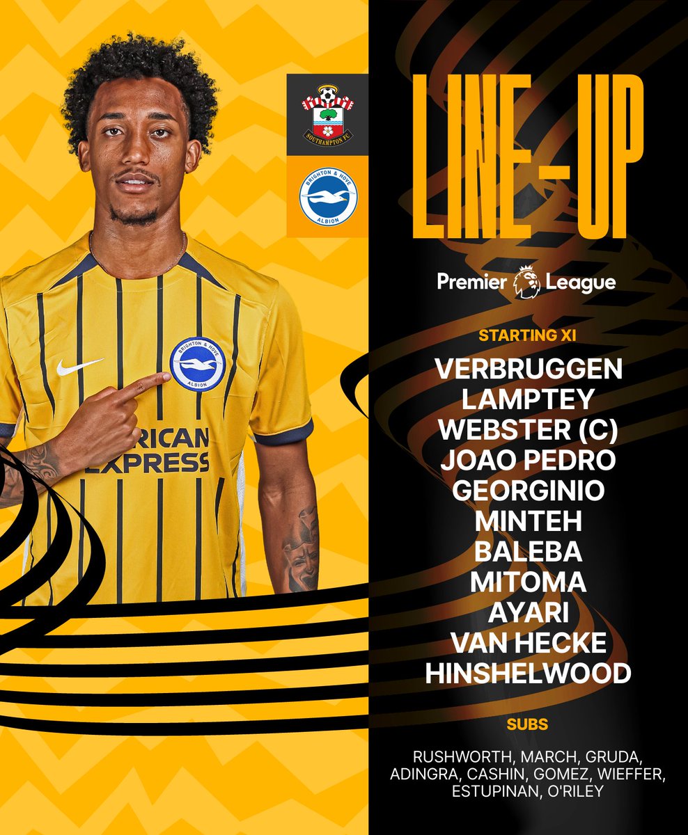 OfficialBHAFC's tweet photo. TEAM NEWS! 🚨 Here's our starting XI to face Southampton at St Mary's... 👀📝 https://t.co/q7owUcQypu