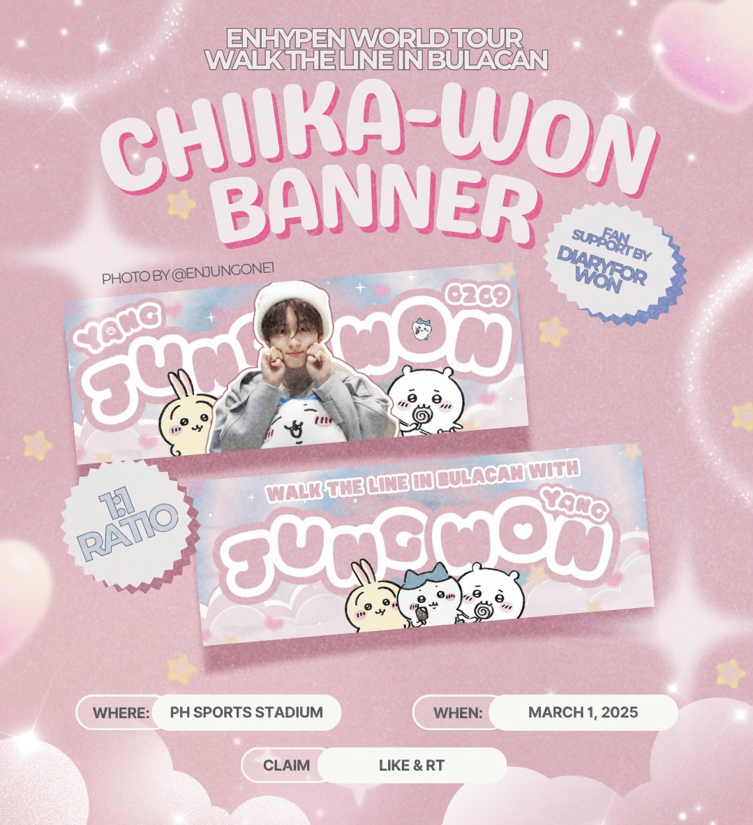 diaryforwon's tweet image. #JUNGWON banner fan support for enhypen walk the line in bulacan by @diaryforwon ִ ࣪𖤐.ᐟ

^ྀི  strictly 1:1 ratio | vv limited qty 
^ྀི  mbf (optional) 
^ྀི  like &amp;amp; rt .☘︎ ݁˖

#WALKTHELINE_IN_BULACAN #EN_WORLDTOUR_WALKTHELINE #JUNGWON