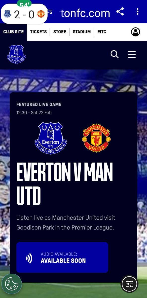 EvertonianCamel's tweet photo. @Everton
Has the #efclive commentary gone down? The page now says audio available soon?
#efclive https://t.co/rYJ1pGm96t