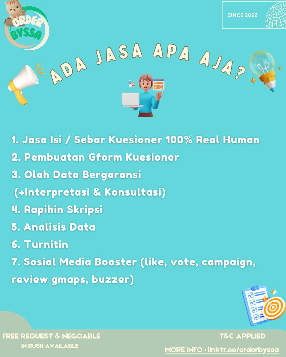 kuesionercepat's tweet photo. Jasa Isi / Sebar Kuesioner. Olah Data Bergaransi. Rapihin Skripsi. Konsul Skripsi. Pembuatan Gform. Turnitin. Sosmed Booster (like, vote, subs, jasa ucapin ultah) ⭐⭐
@bysskues

More Info : https://t.co/Iez9iJ37fP ✅
#zonauang #kuesioner #jokitugas

#5111 https://t.co/44ndjWHQ1b