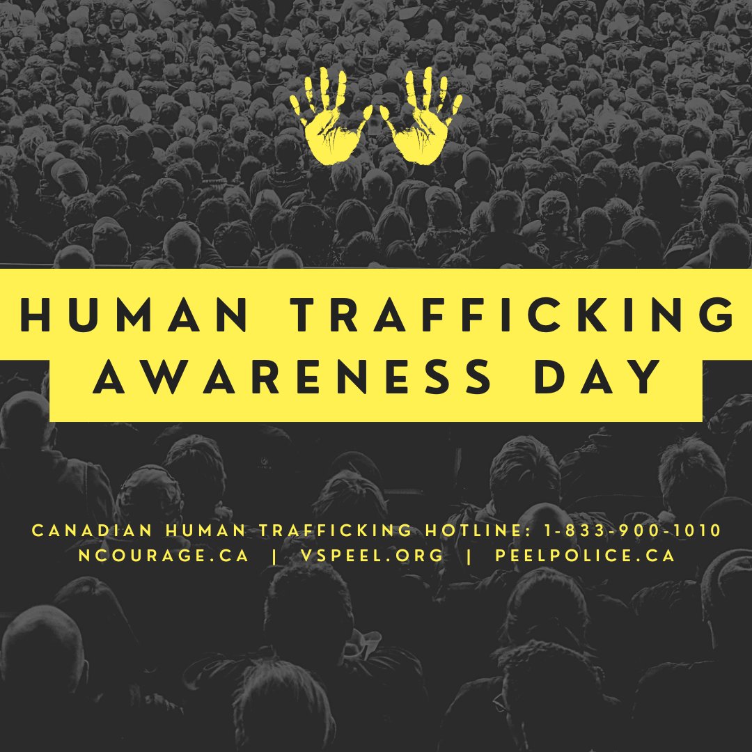 Today is #HumanTraffickingAwarenessDay. #PRP remains steadfast in the fight against human trafficking. Recognize the signs of possible human trafficking &amp; report suspected trafficking immediately. Remember, you are not alone.

For more information, visit peelpolice.ca/en/safety-tips….