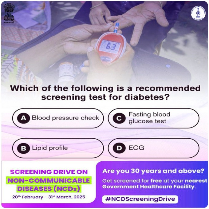 #NCDScreeningDrive | Test your knowledge and take action! 

If you're 30+, get screened for Diabetes, Hypertension and Oral, Breast &amp; Cervical Cancer for FREE at your nearest Government Healthcare Facility. 

#HealthForAll
<a href="/diprjk/">Information & PR, J&K</a> <a href="/dmshopian/">District Shopian Official</a>