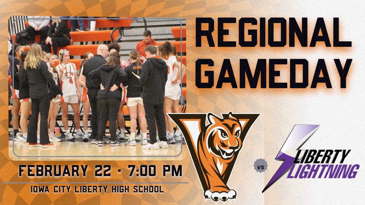 Valley High School Athletics and Activities (@vhstigers) on Twitter photo Regional Semifinal Gameday for <a href="/ValleyGirlsBB/">Valley Girls Basketball ๐ฏ๐</a>
๐ Feb. 22
๐ Iowa City Liberty High School
๐ Iowa City Liberty
๐ 7pm
๐๏ธ $8- via the Bound App or at:
tickets.gobound.com/tickets/eventsโฆ
NO CASH, NO PASSES
#rolltigers Regional Semifinal Gameday for <a href="/ValleyGirlsBB/">Valley Girls Basketball ๐ฏ๐</a>
๐ Feb. 22
๐ Iowa City Liberty High School
๐ Iowa City Liberty
๐ 7pm
๐๏ธ $8- via the Bound App or at:
tickets.gobound.com/tickets/eventsโฆ
NO CASH, NO PASSES
#rolltigers