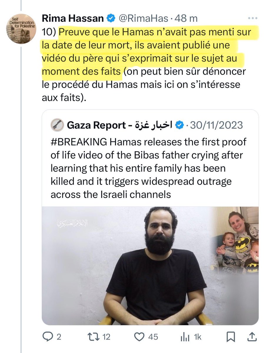 Dans un thread surréaliste, Rima Hassan remet en doute l’expertise médico-légale d’Israël sur la mort par étranglement de Kfir et Ariel Bibas, en se faisant presque l’avocate du Hamas !

Elle ne s’en cache même plus.

Il faut absolument lever son immunité parlementaire, et vite.
