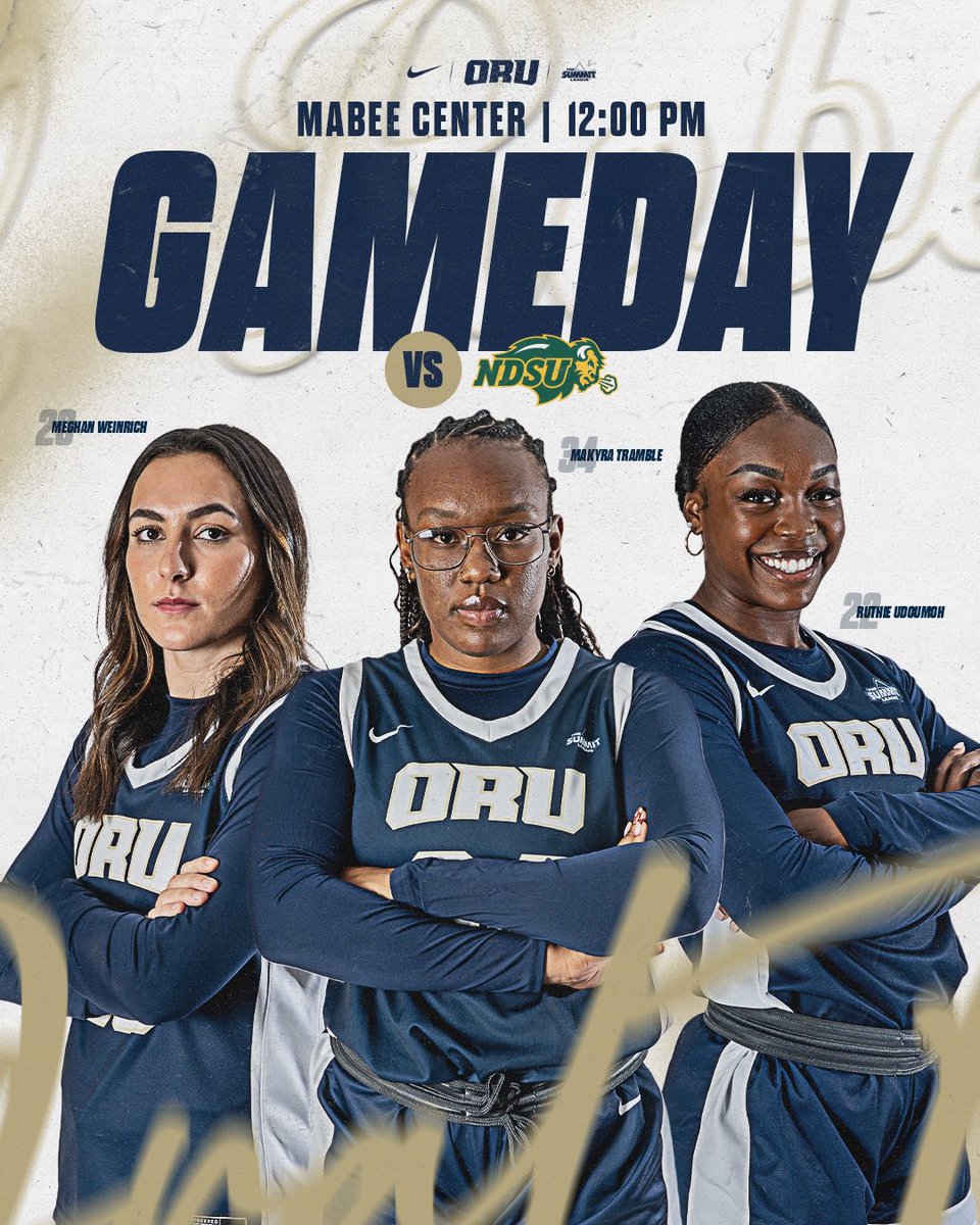 One last ride for our 𝐬𝐞𝐧𝐢𝐨𝐫𝐬! 👩‍🎓

🆚 North Dakota State
⏰ 12:00 PM
🏟️ Mabee Center
📺 tinyurl.com/5fxxpen4
📊 tinyurl.com/ms5e997w
🎓 Senior Night

#ORUWBB | #GoldenStandard