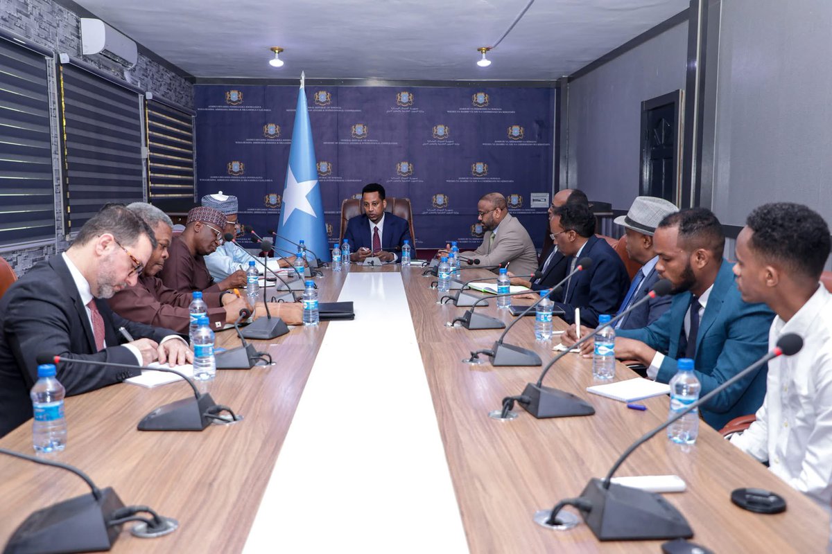 isackfanax's tweet photo. I received a joint delegation from the AU &amp; the UN in my office at the Ministry Today. This visit is part of the preparations for the Independent Strategic Review (ISR) of the United Nations Support Office in Somalia (UNSOS), as mandated by UNSC Resolution 2767 (2024). Somalia. https://t.co/bEcxf2Nz23