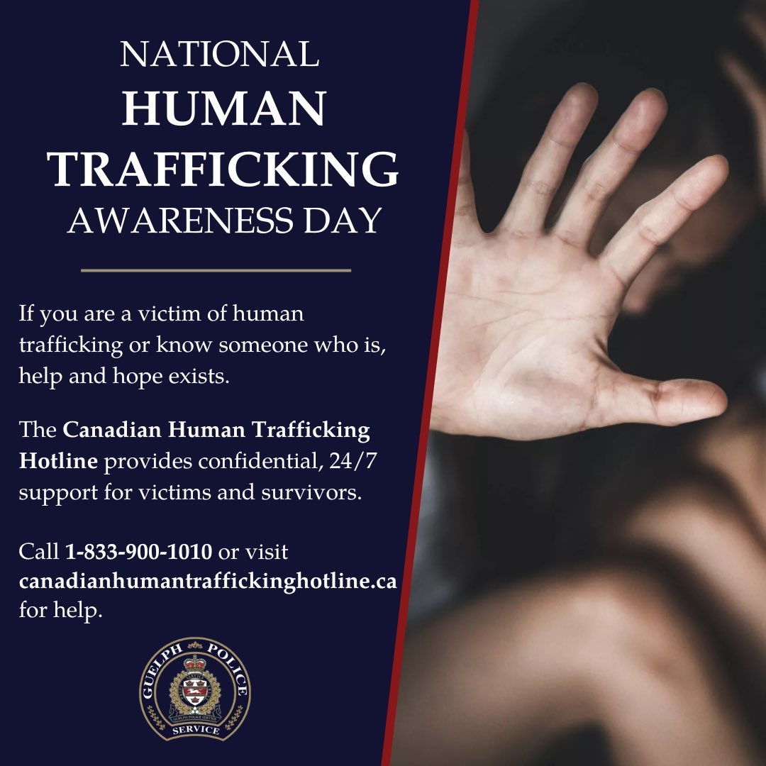 Today is #HumanTraffickingAwarenessDay. We are committed in our resolve to detect and interrupt human trafficking. Recognize the signs and report suspected trafficking immediately. For more information visit canadianhumantraffickinghotline.ca/event/national…