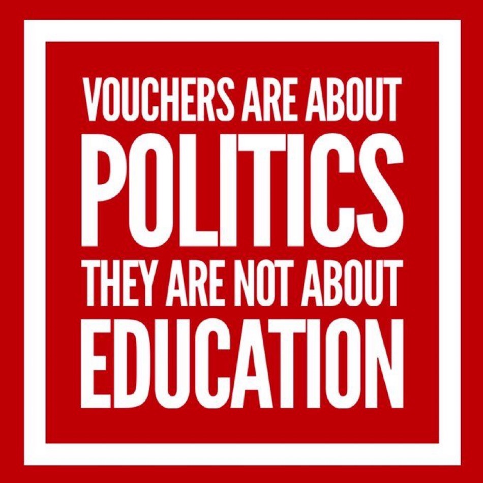 Vouchers are designed to destroy public education.

They subsidize the affluent in private schools with money taken from the working class in public schools

Ask yourself why teachers are underpaid? #txed underfunded? Schools closing? TRS threatened?

Call your #txlege House now!