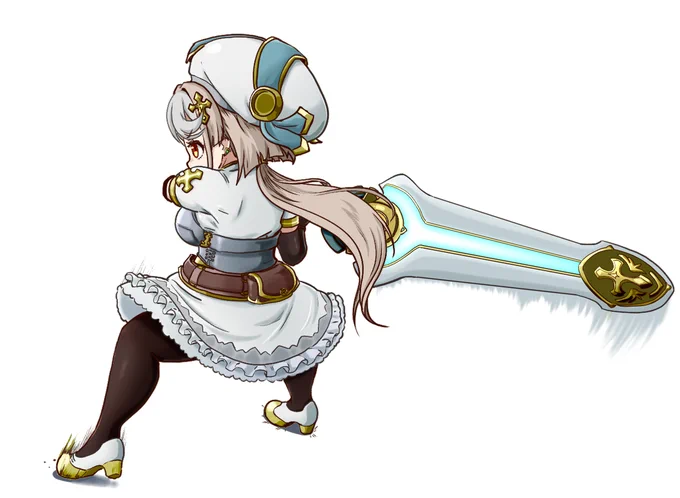 巨大な聖剣振りかぶり小さい娘がデカい武器はロマンね 