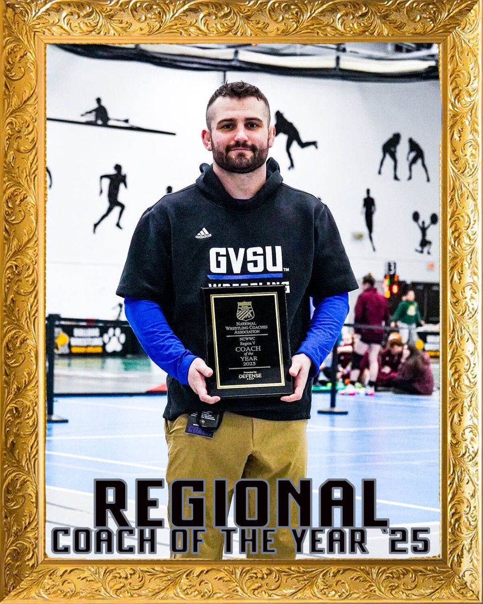 GVSUWWrestling's tweet image. Something you hang up in your house! 🥹 

Jake Short was named Regional 5 Coach of the Year as a first-year head coach! So many more accomplishments to come! Congrats Coach! 

#AnchorUp