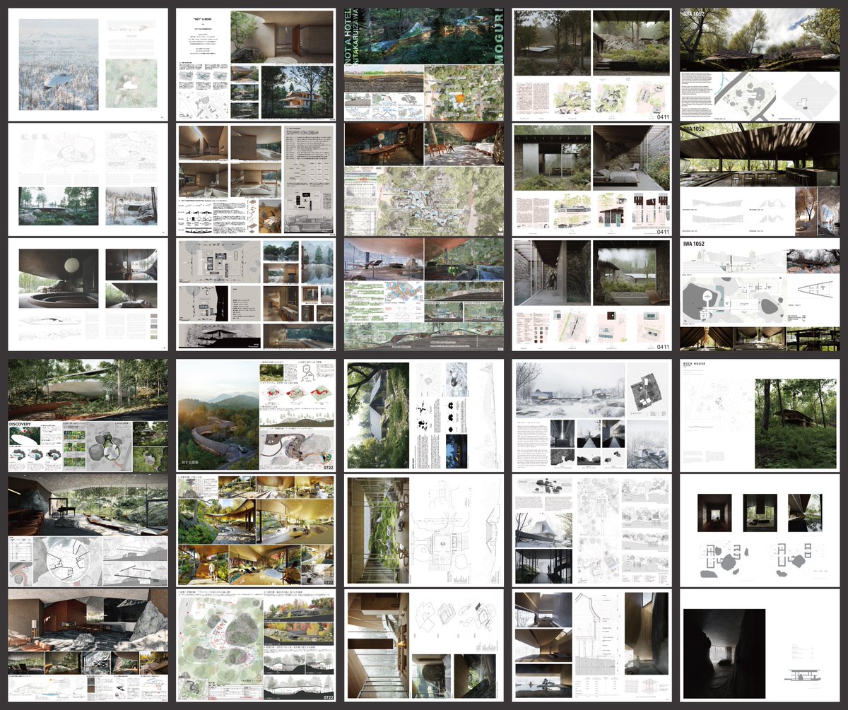 Kazuaki612's tweet photo. あまり知られていませんが「NOT A HOTEL DESIGN COMPETITION 2024」の特設サイトでは、ファイナリストたちの作品ボードも公開しています。
建築の提案が素晴らしいのはもちろんですが、作品ボード自体の構成や見せ方も魅力的で洗練されている。
自分が学生時代だったら夢中で研究していただろうな。 https://t.co/YmFOrBKiGf