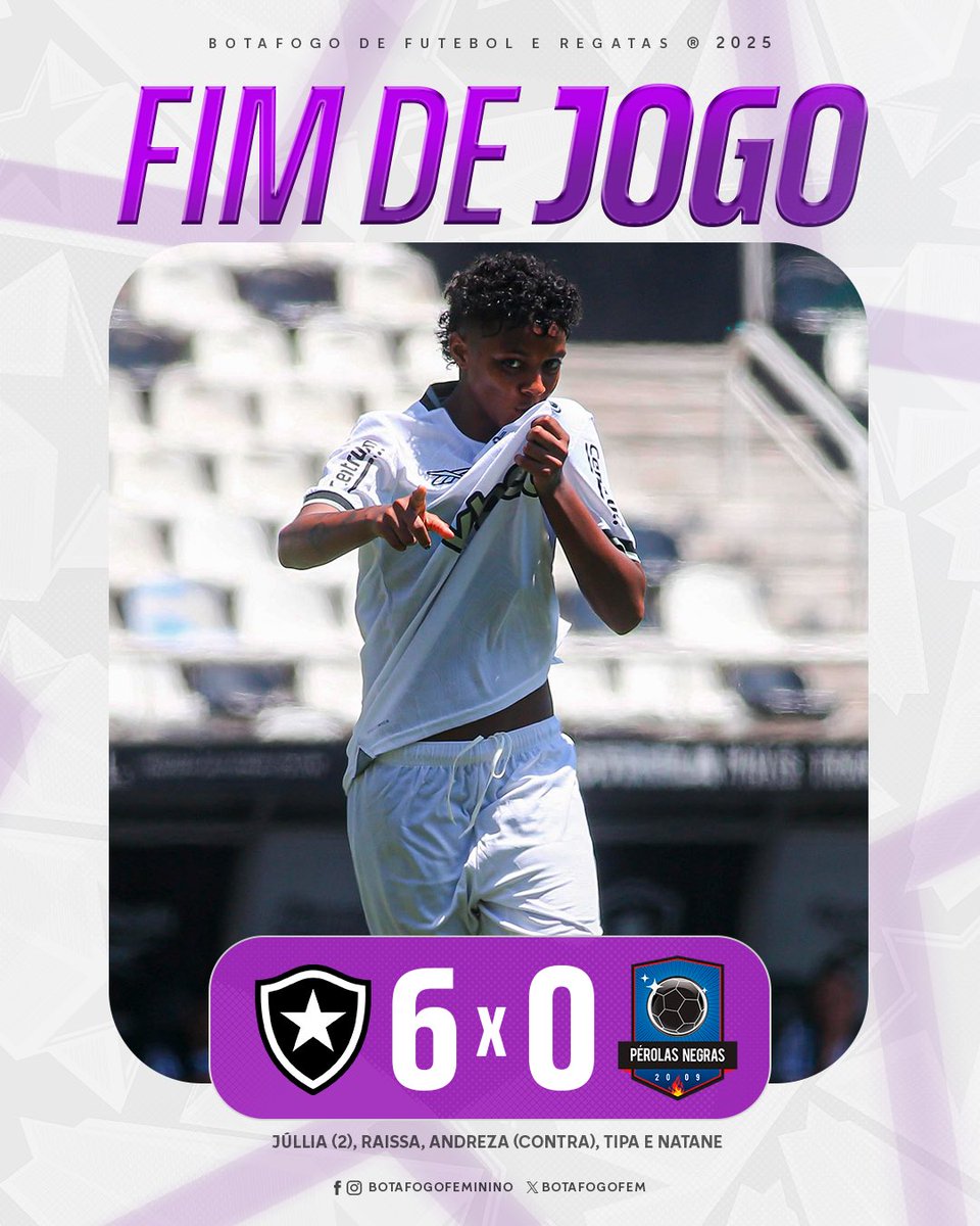 Botafogo's tweet photo. GOLEADA NA ESTREIA! ⚽️🔥 

Botafogo domina o jogo e goleia Pérolas Negras por 6 a 0, na estreia da Copa Rio, no Nilton Santos! Os gols alvinegros foram marcados por Júllia (2), Raissa, Andreza (contra), Tipa e Natane! 

As Gloriosas voltam a campo nesta quarta-feira para enfrentar o Fluminense, às 9h, pela 3ª rodada da Copa Rio, no Estádio Marcelo Vieira. Pra cima! ⭐️💪🏽 #VamosGLORIOSAS

📸 Arthur Barreto/ BFR