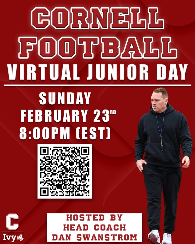 Thank you <a href="/BlandenCoach/">Will Blanden</a> and <a href="/BigRed_Football/">Cornell Football</a> for the virtual junior day invite. I’m looking forward to attending.