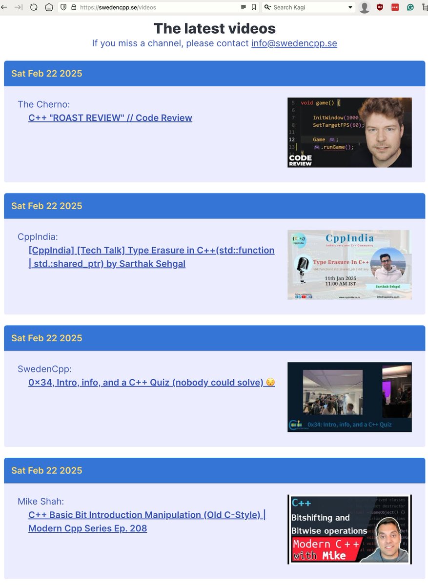 SwedenCpp's tweet image. A lot of #Cplusplus related videos have been release today. Stay always up to date with the latest #Cpp videos and blogs and meetups  by visiting the SwedenCpp website. Link to this #Cpp community service in the comment below