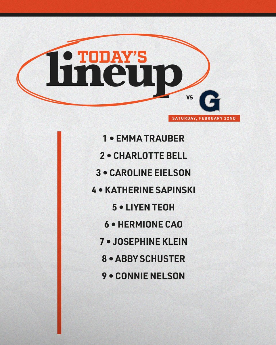Here's our lineup for today's noon match vs. Georgetown!

ℹ️: tinyurl.com/24hj76x7