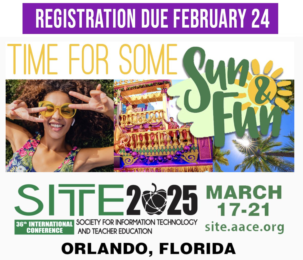 Register Now for Sun &amp; Fun at SITE Orlando! We're planning a week full of social events and sessions to excite.  - mailchi.mp/aace/site-25-s…