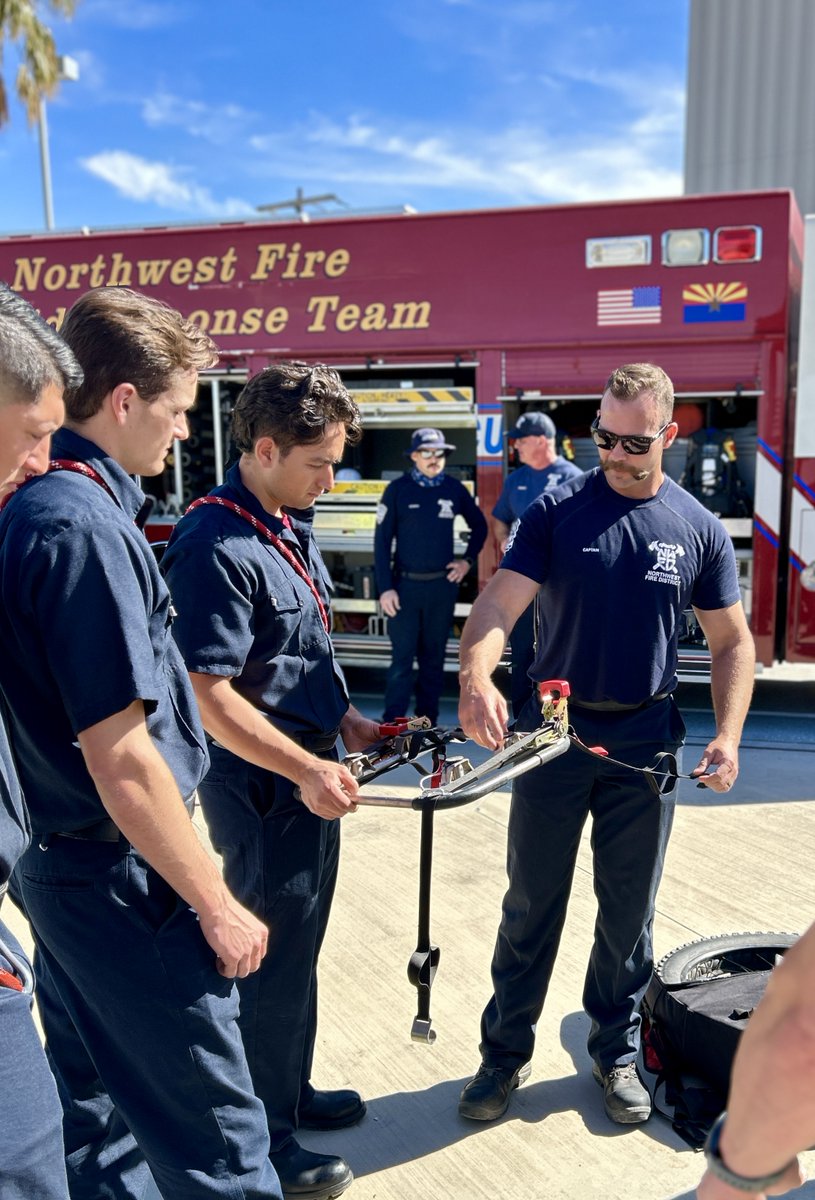 NorthwestFire's tweet photo. Academy Class 24-01 dove into rope training this week! Mastering these skills is crucial for their future roles in rescue operations. As you can see, they are STOKED about it! 🚒🧗‍♂️#FireAcademy #Rescue #Training #LearningTheRopes #StokesBasket https://t.co/atTEecc5a4
