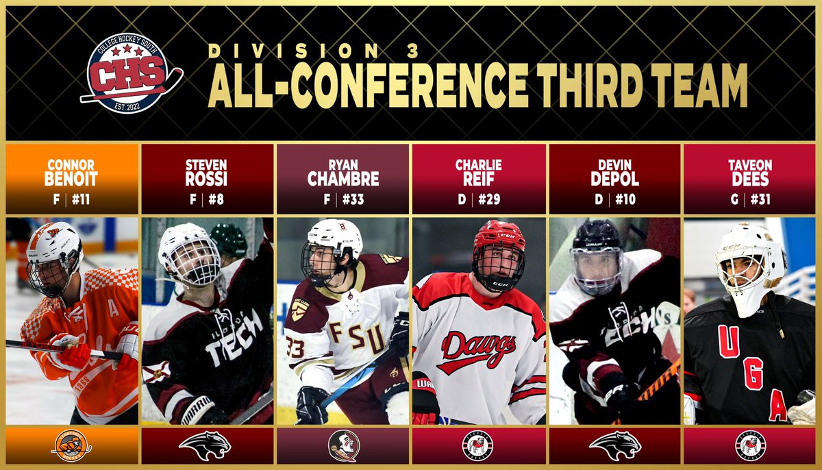 𝐃𝐈𝐕𝐈𝐒𝐈𝐎𝐍 𝟑 𝐀𝐋𝐋-𝐂𝐎𝐍𝐅𝐄𝐑𝐄𝐍𝐂𝐄 𝐓𝐄𝐀𝐌𝐒‼️

Read about all of our Division 3 End of Season Awards here: collegehockeysouth.com/post/2024-25-s…