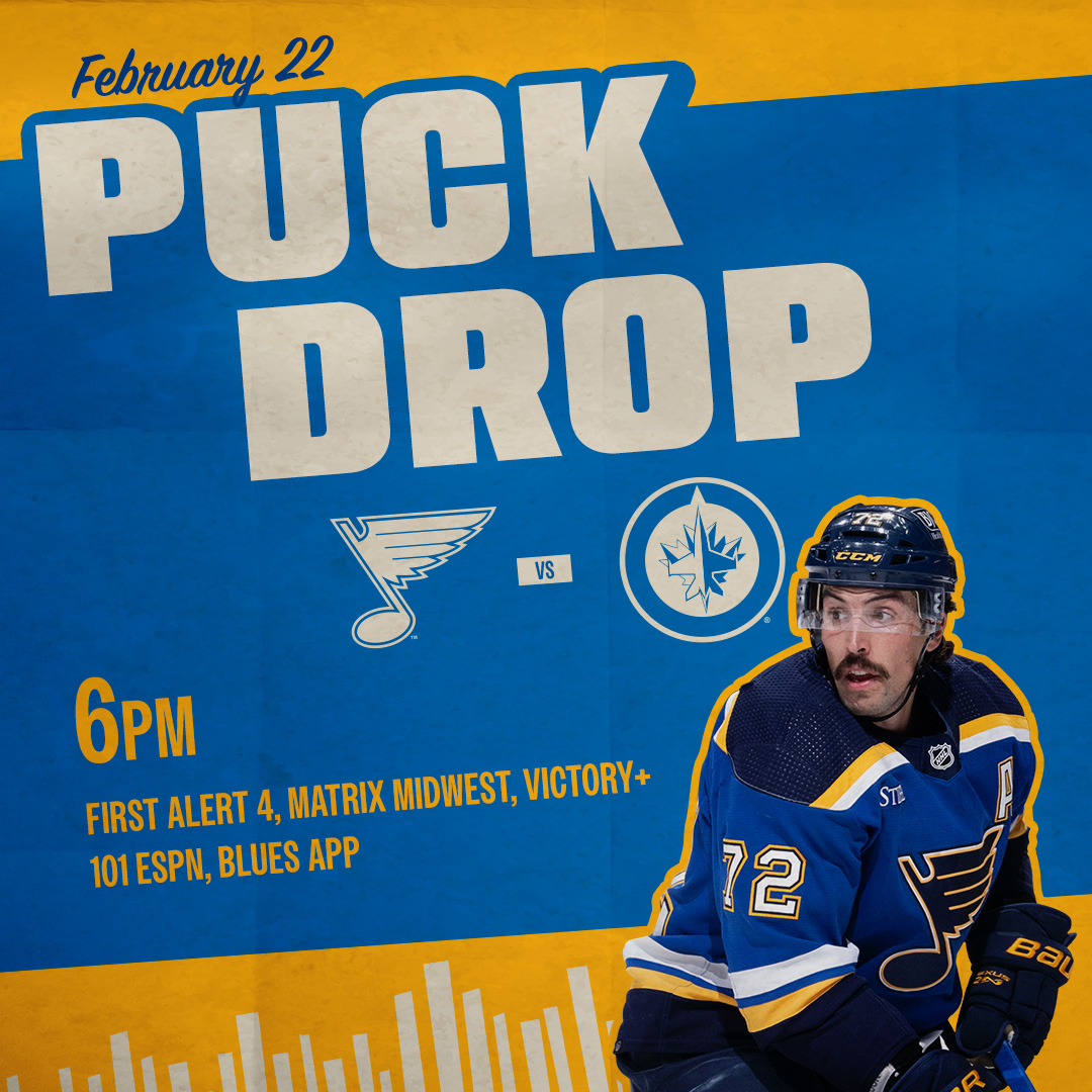 St. Louis Blues (@stlouisblues) on Twitter photo Back to business.
๐ Blues vs. Jets
๐ 6 p.m. CT
๐บ <a href="/KMOV/">KMOV</a>, <a href="/MatrixMidwest/">MatrixMidwest</a>
๐ป <a href="/101espn/">101 ESPN St. Louis</a>, Blues App
Stream on Victory+ ๐ฑ stlblues.me/4k16Sua
#stlblues Back to business.
๐ Blues vs. Jets
๐ 6 p.m. CT
๐บ <a href="/KMOV/">KMOV</a>, <a href="/MatrixMidwest/">MatrixMidwest</a>
๐ป <a href="/101espn/">101 ESPN St. Louis</a>, Blues App
Stream on Victory+ ๐ฑ stlblues.me/4k16Sua
#stlblues