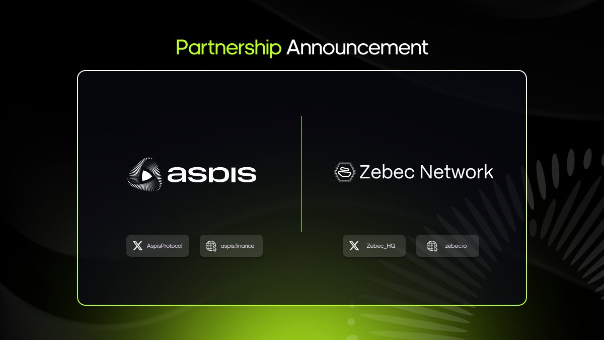 Aspis Protocol x Zebec Network – Pioneering the Future of DeFAI🤝

We’re excited to announce our partnership with <a href="/Zebec_HQ/">Zebec Network</a>, a leader in decentralized payment streaming, to merge AI-driven asset management with real-time financial flows for the next evolution of DeFi.

By