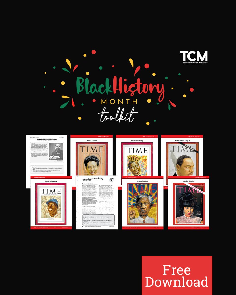 tcmpub's tweet image. FREE Black History Month Toolkit for K-8 Classrooms! hubs.ly/Q037LYnW0

Honor the impact of Black leaders and changemakers with this FREE downloadable resource. 

#BlackHistoryMonth #FreeTeacherResources #elemchat #elementaryteacher